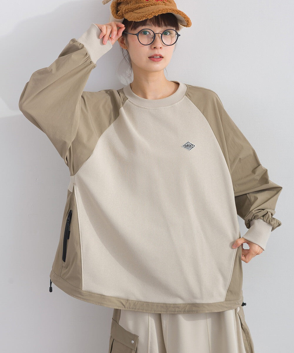 【iriey】復古改造風 厚刷毛×尼龍拼接 拉鍊套頭衫 Japan E-Shop