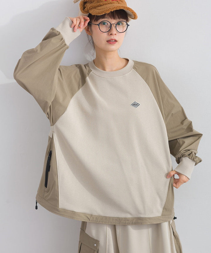 【iriey】復古改造風 厚刷毛×尼龍拼接 拉鍊套頭衫 Japan E-Shop
