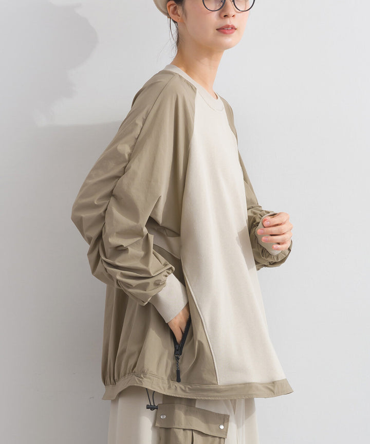 【iriey】復古改造風 厚刷毛×尼龍拼接 拉鍊套頭衫 Japan E-Shop