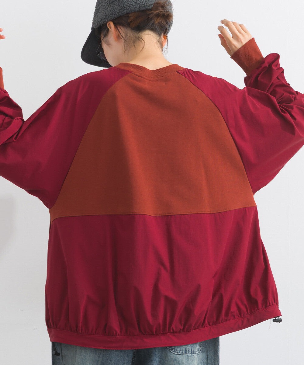 【iriey】復古改造風 厚刷毛×尼龍拼接 拉鍊套頭衫 Japan E-Shop
