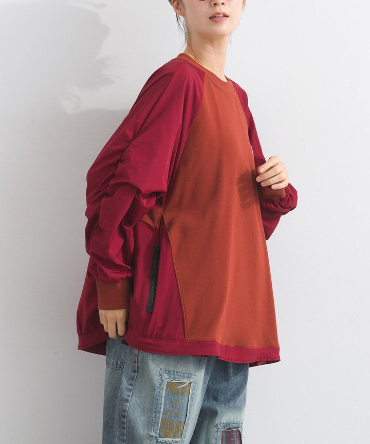 【iriey】復古改造風 厚刷毛×尼龍拼接 拉鍊套頭衫 Japan E-Shop