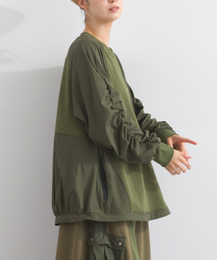 【iriey】復古改造風 厚刷毛×尼龍拼接 拉鍊套頭衫 Japan E-Shop