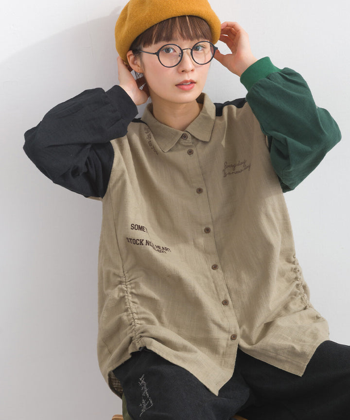 【iriey】起毛布料縮褶 隨機品牌字母 寬鬆上衣 Japan E-Shop