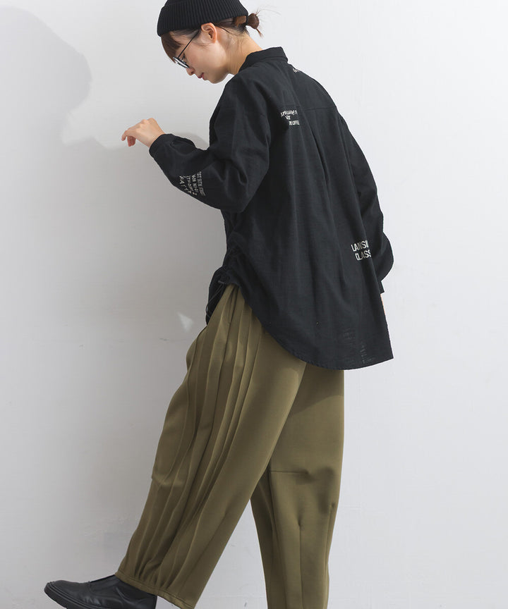 【iriey】起毛布料縮褶 隨機品牌字母 寬鬆上衣 Japan E-Shop