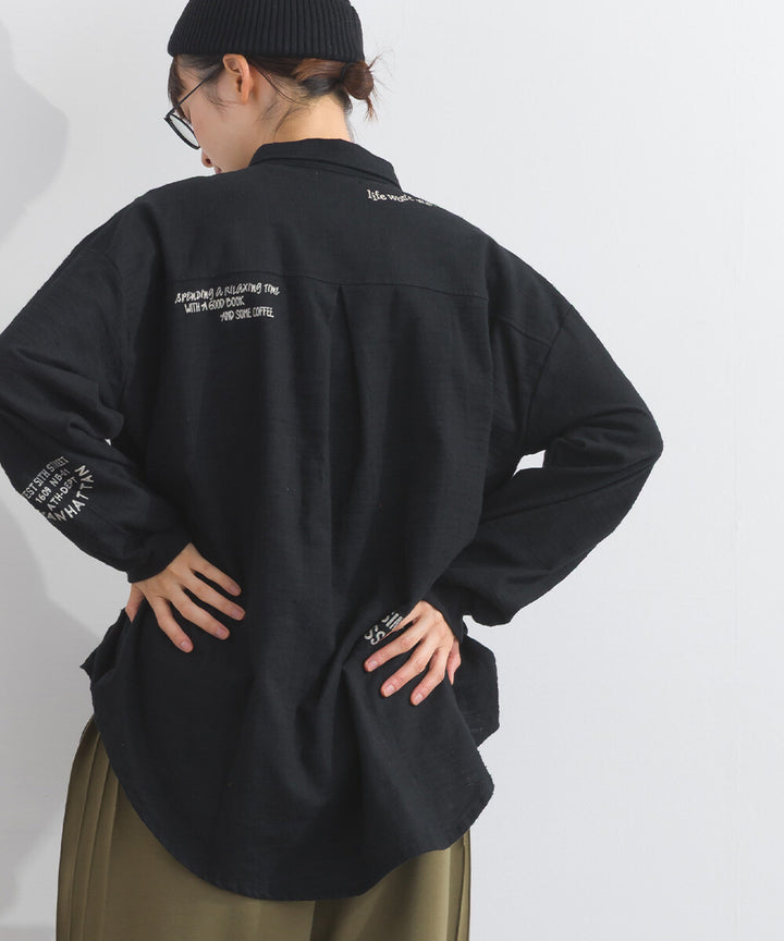 【iriey】起毛布料縮褶 隨機品牌字母 寬鬆上衣 Japan E-Shop