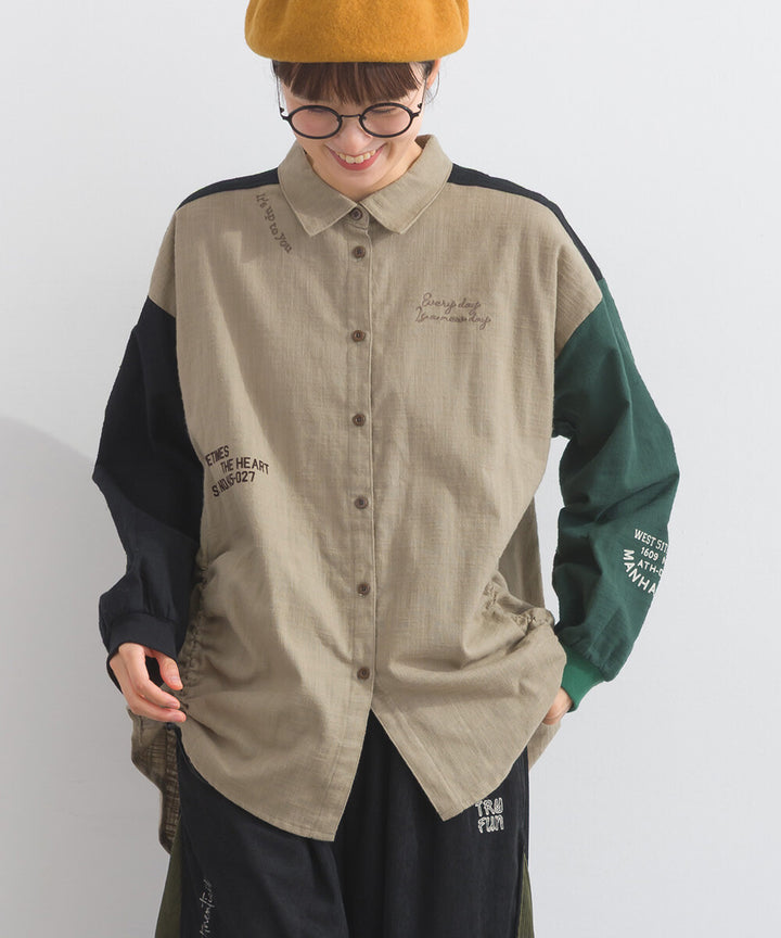 【iriey】起毛布料縮褶 隨機品牌字母 寬鬆上衣 Japan E-Shop