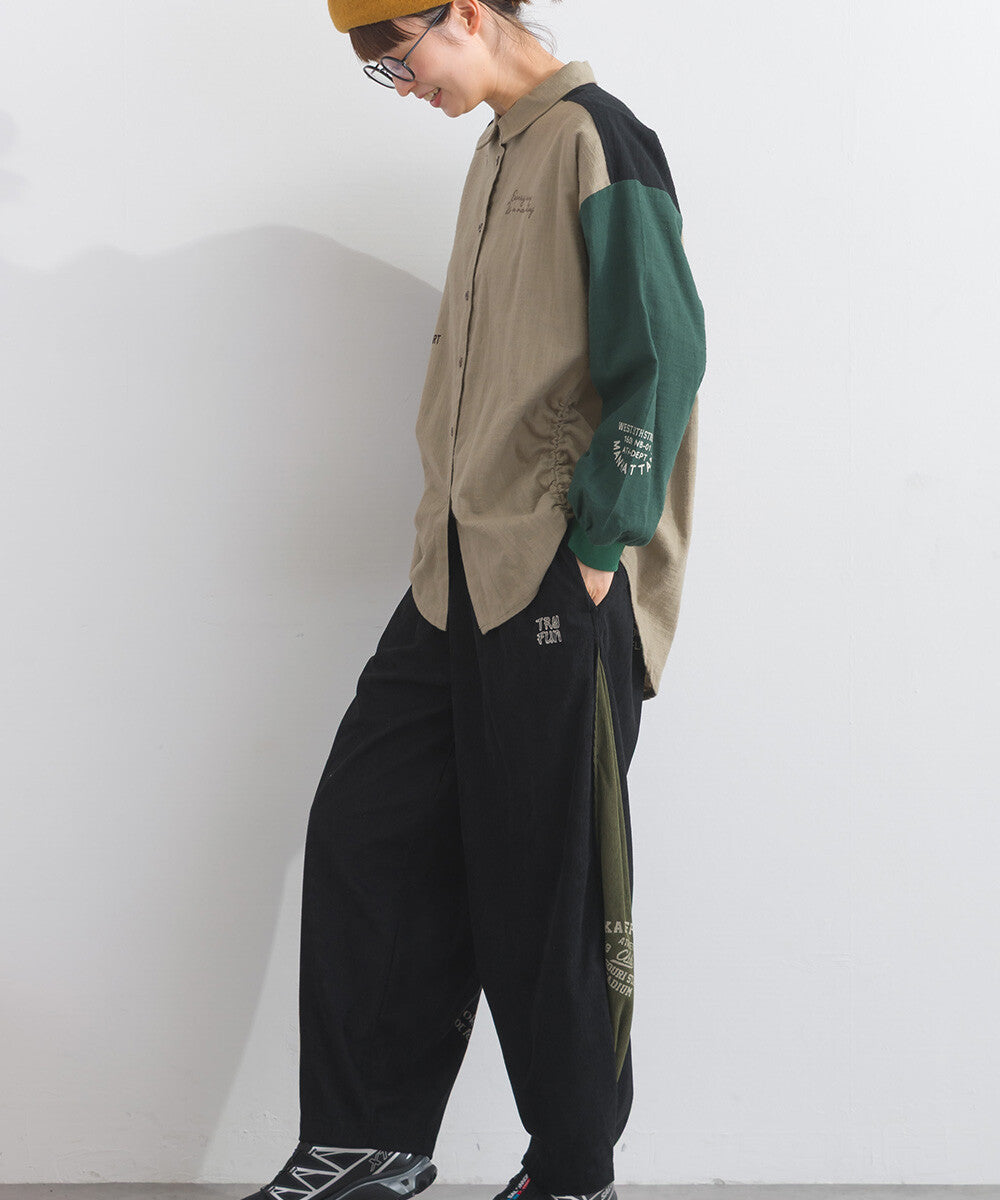 【iriey】起毛布料縮褶 隨機品牌字母 寬鬆上衣 Japan E-Shop