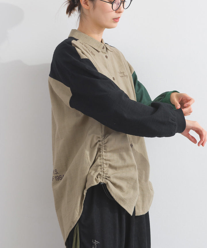 【iriey】起毛布料縮褶 隨機品牌字母 寬鬆上衣 Japan E-Shop