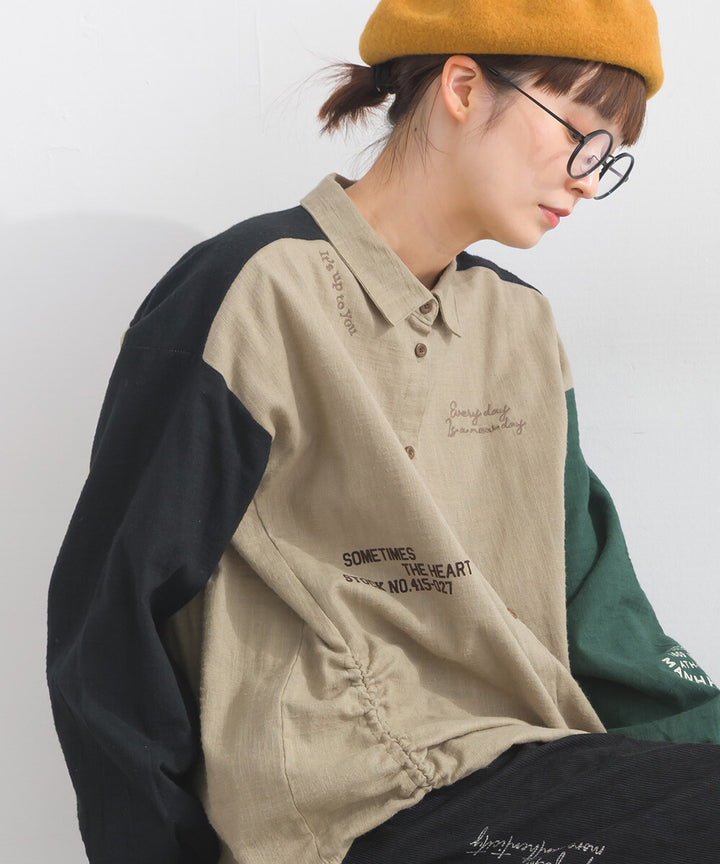【iriey】起毛布料縮褶 隨機品牌字母 寬鬆上衣 Japan E-Shop