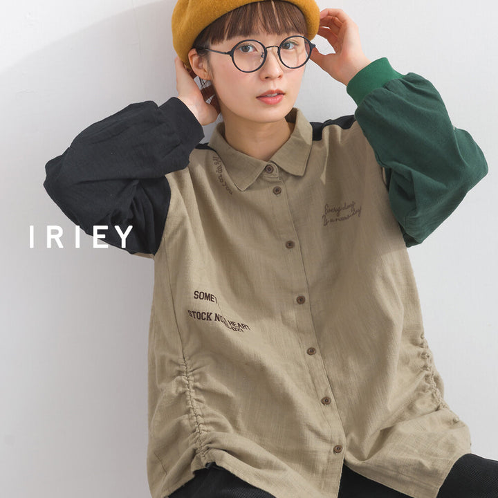 【iriey】起毛布料縮褶 隨機品牌字母 寬鬆上衣 Japan E-Shop