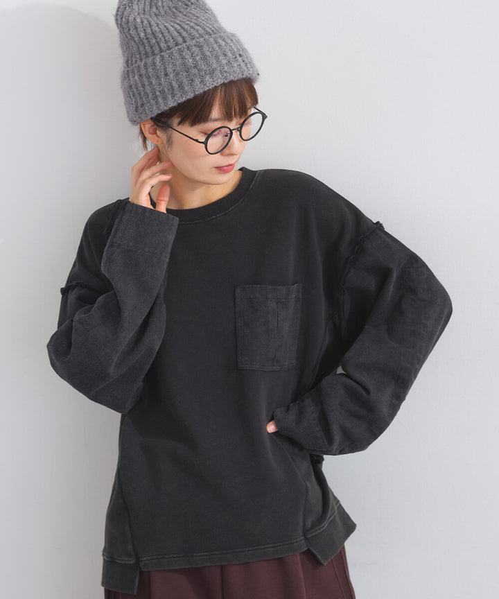 【iriey】袖口縮褶 雪花水洗厚刷毛 異材質套頭衫 Japan E-Shop