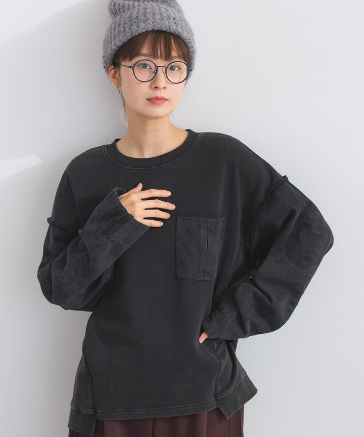 【iriey】袖口縮褶 雪花水洗厚刷毛 異材質套頭衫 Japan E-Shop