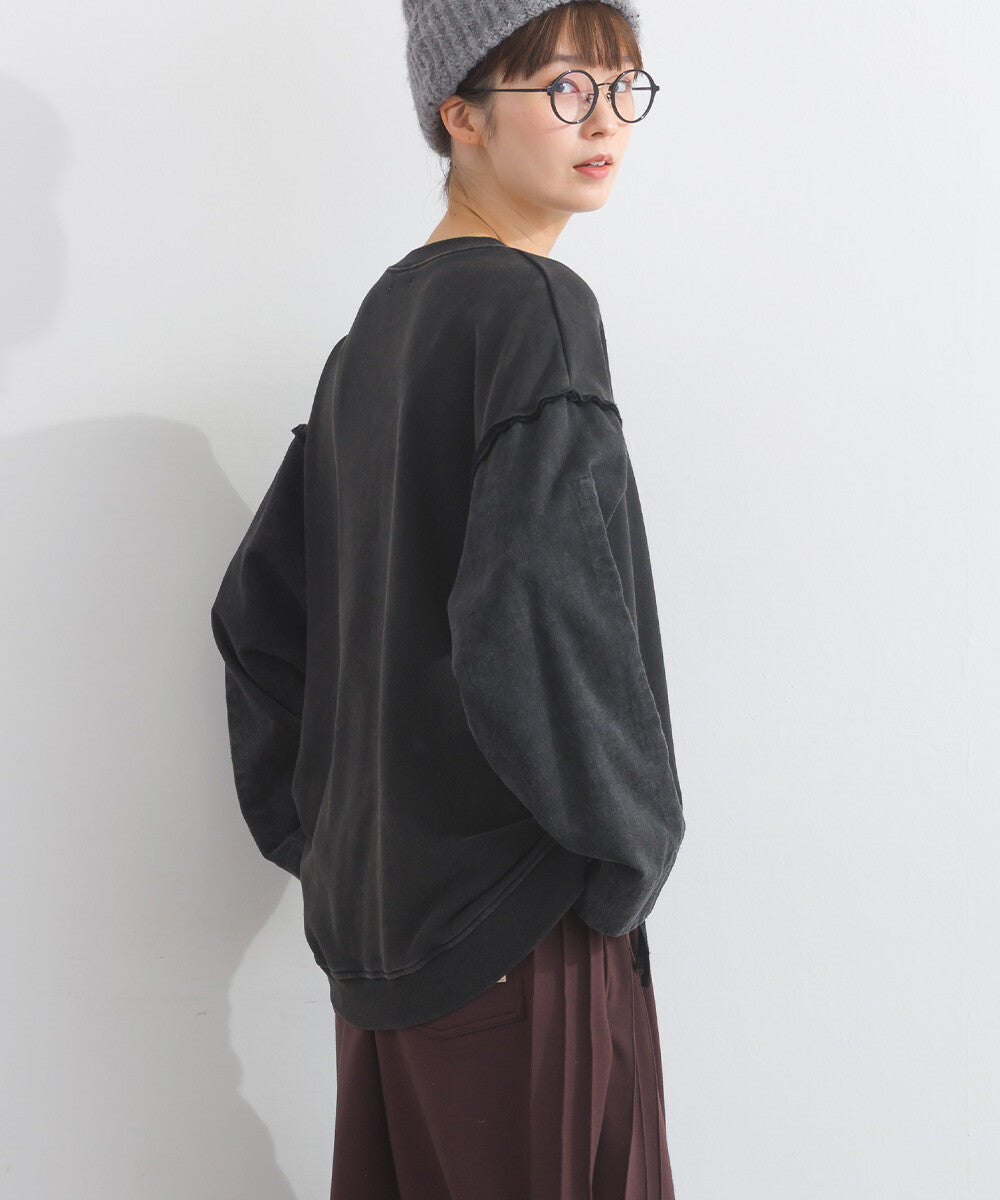 【iriey】袖口縮褶 雪花水洗厚刷毛 異材質套頭衫 Japan E-Shop