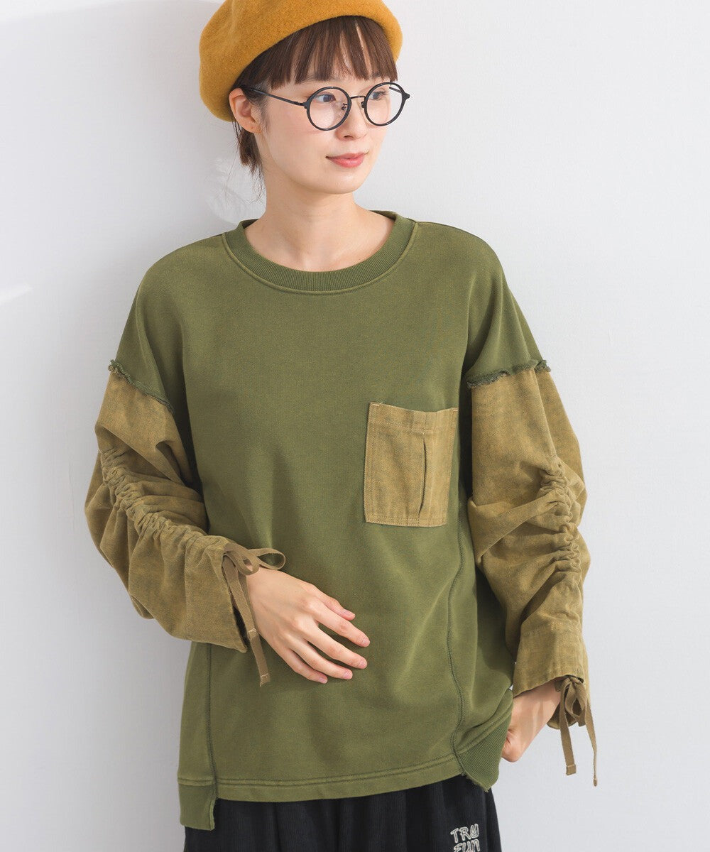 【iriey】袖口縮褶 雪花水洗厚刷毛 異材質套頭衫 Japan E-Shop