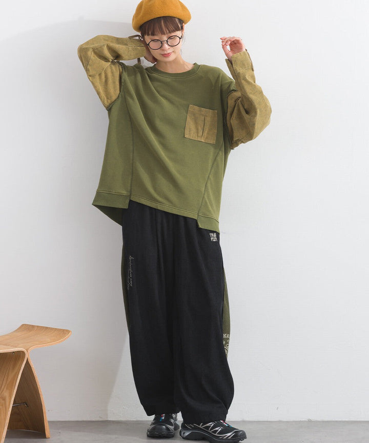 【iriey】袖口縮褶 雪花水洗厚刷毛 異材質套頭衫 Japan E-Shop