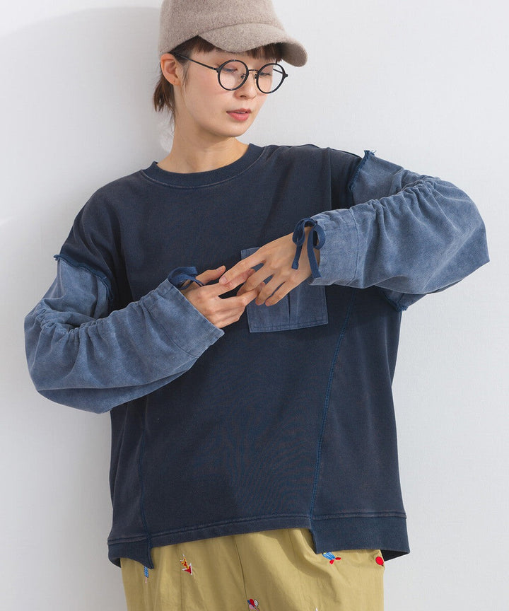 【iriey】袖口縮褶 雪花水洗厚刷毛 異材質套頭衫 Japan E-Shop