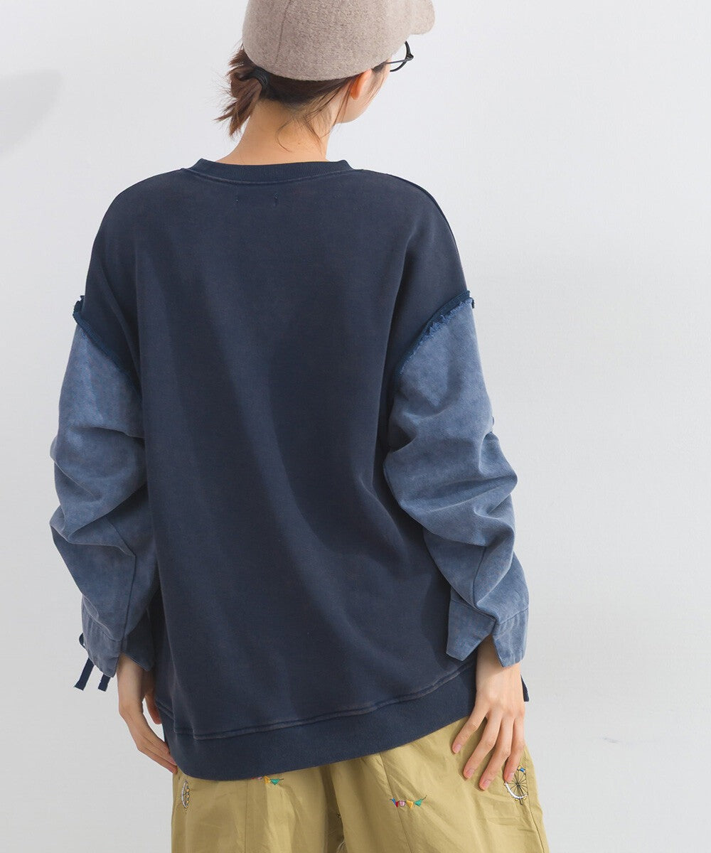 【iriey】袖口縮褶 雪花水洗厚刷毛 異材質套頭衫 Japan E-Shop