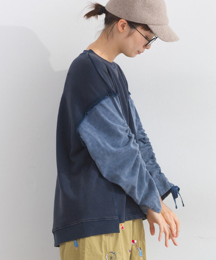 【iriey】袖口縮褶 雪花水洗厚刷毛 異材質套頭衫 Japan E-Shop