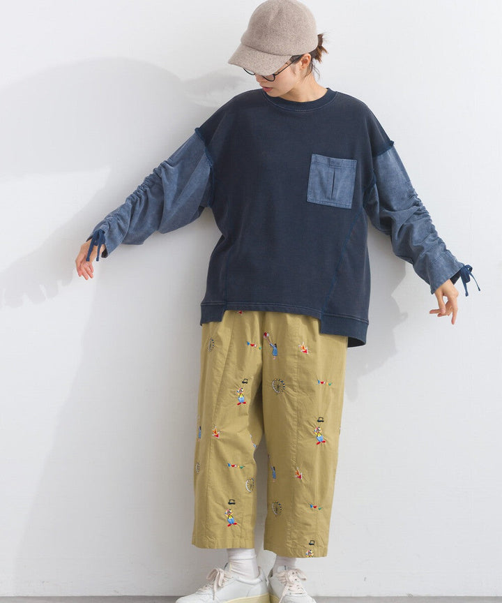 【iriey】袖口縮褶 雪花水洗厚刷毛 異材質套頭衫 Japan E-Shop