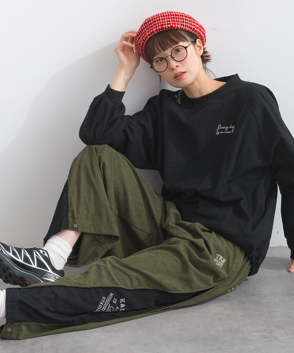 【iriey】燈芯絨側褶 多款品牌字母 撞色配色長褲 Japan E-Shop