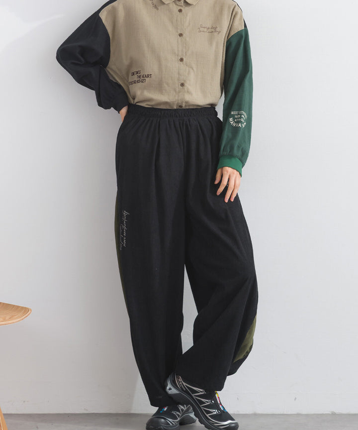 【iriey】燈芯絨側褶 多款品牌字母 撞色配色長褲 Japan E-Shop