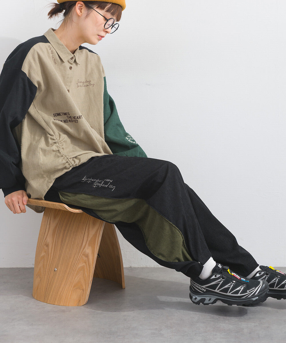 【iriey】燈芯絨側褶 多款品牌字母 撞色配色長褲 Japan E-Shop