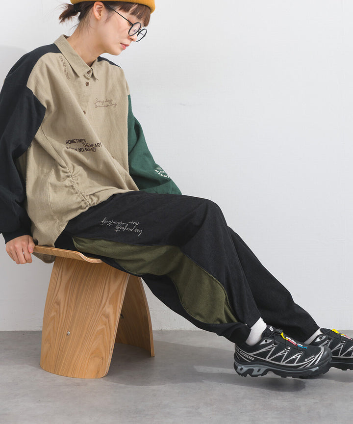 【iriey】燈芯絨側褶 多款品牌字母 撞色配色長褲 Japan E-Shop