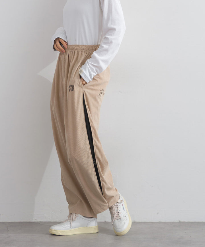 【iriey】燈芯絨側褶 多款品牌字母 撞色配色長褲 Japan E-Shop