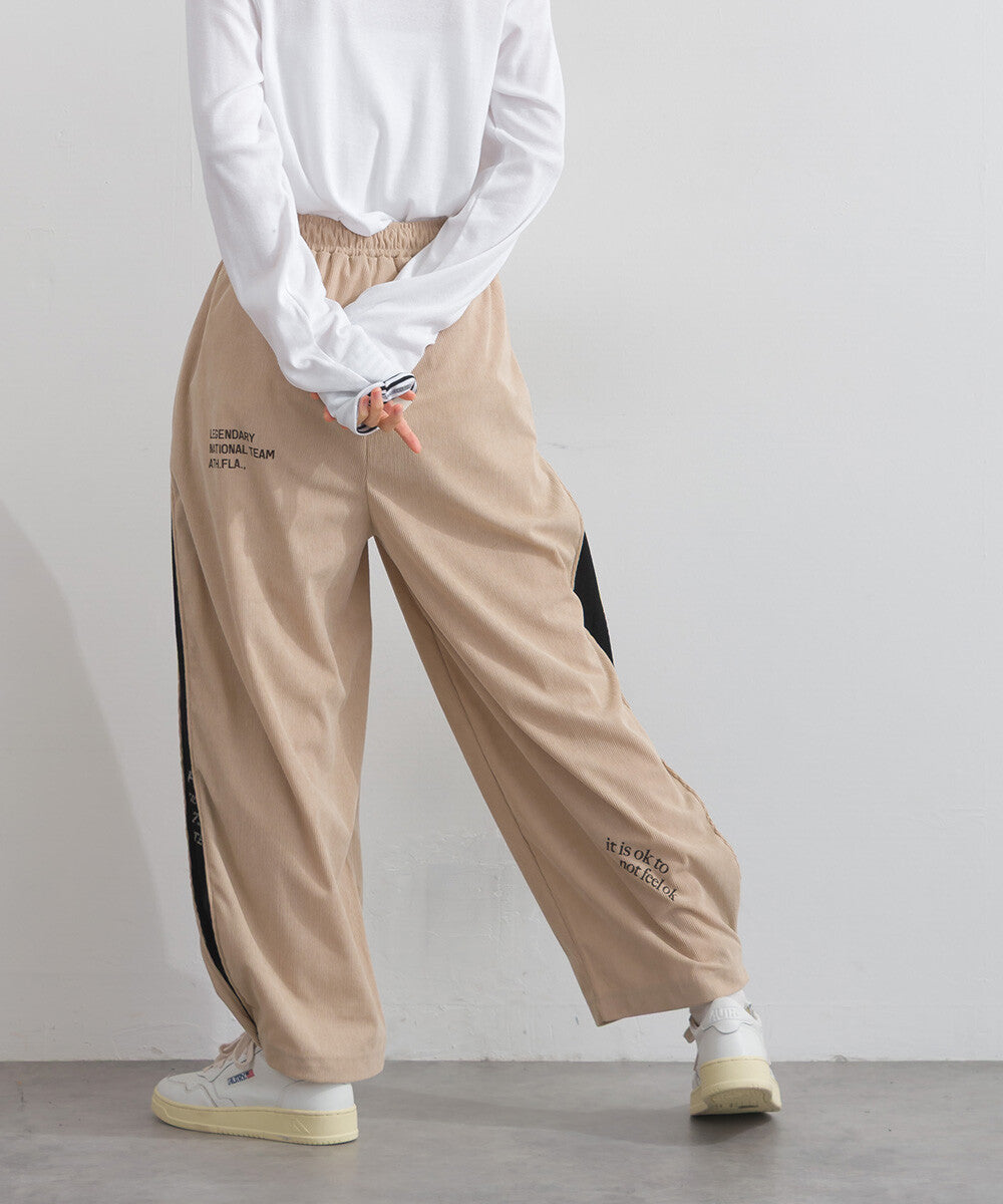【iriey】燈芯絨側褶 多款品牌字母 撞色配色長褲 Japan E-Shop