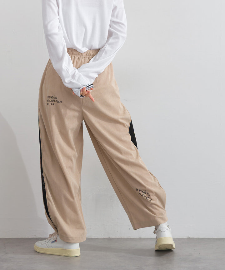 【iriey】燈芯絨側褶 多款品牌字母 撞色配色長褲 Japan E-Shop