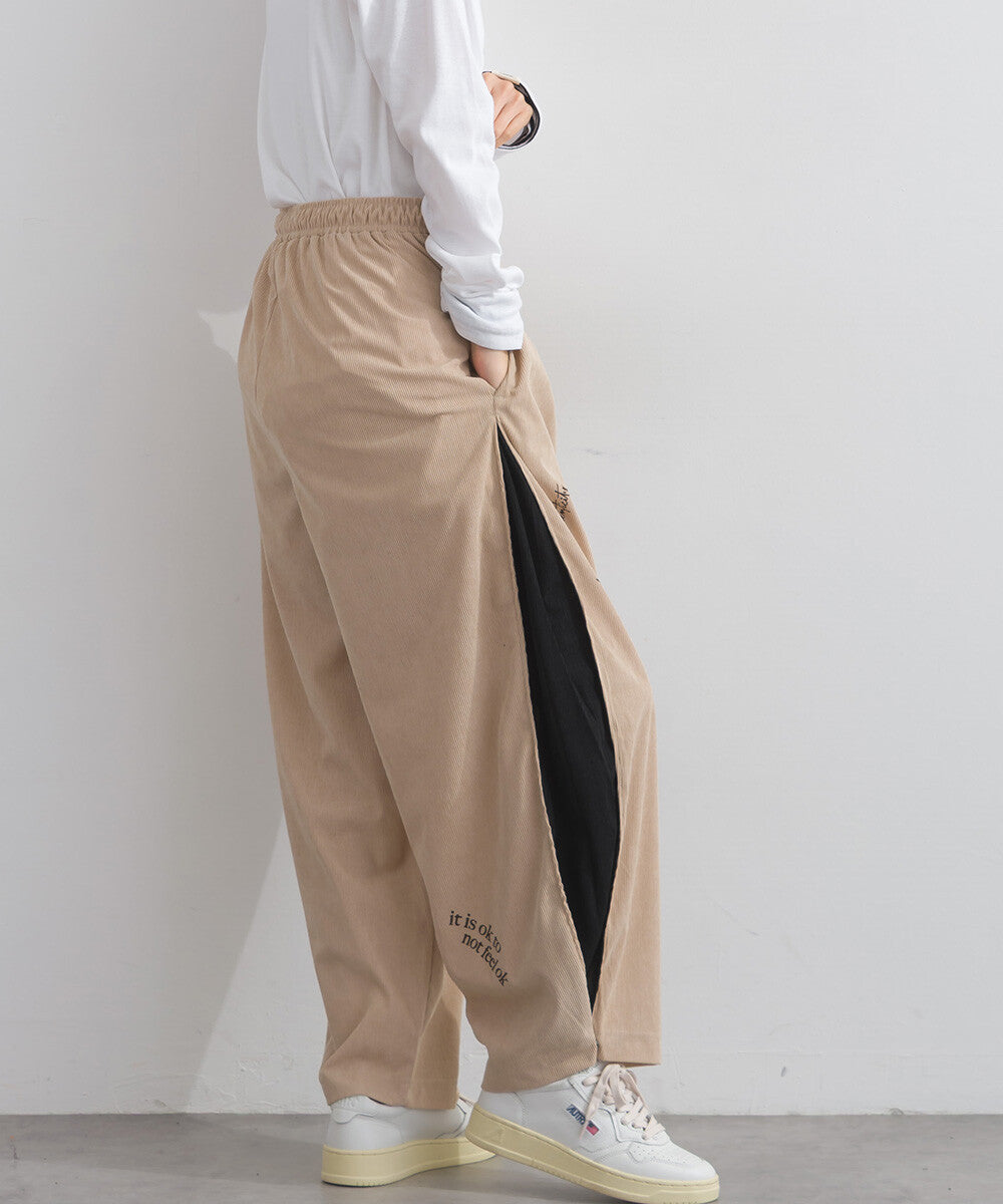 【iriey】燈芯絨側褶 多款品牌字母 撞色配色長褲 Japan E-Shop