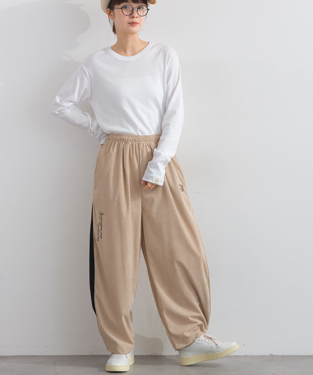 【iriey】燈芯絨側褶 多款品牌字母 撞色配色長褲 Japan E-Shop