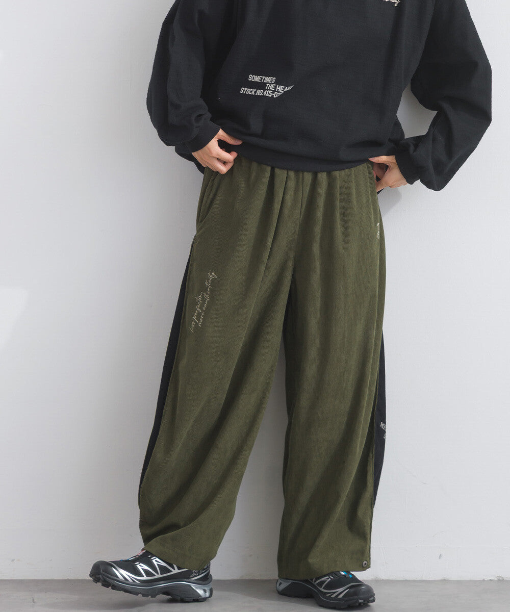 【iriey】燈芯絨側褶 多款品牌字母 撞色配色長褲 Japan E-Shop