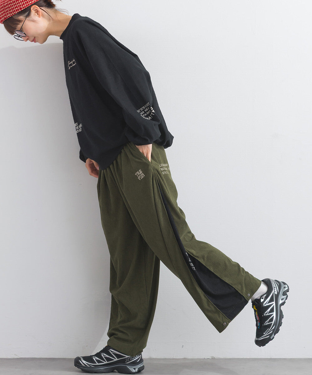 【iriey】燈芯絨側褶 多款品牌字母 撞色配色長褲 Japan E-Shop