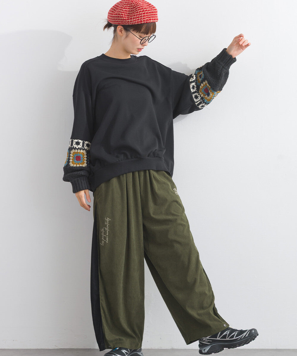 【iriey】燈芯絨側褶 多款品牌字母 撞色配色長褲 Japan E-Shop