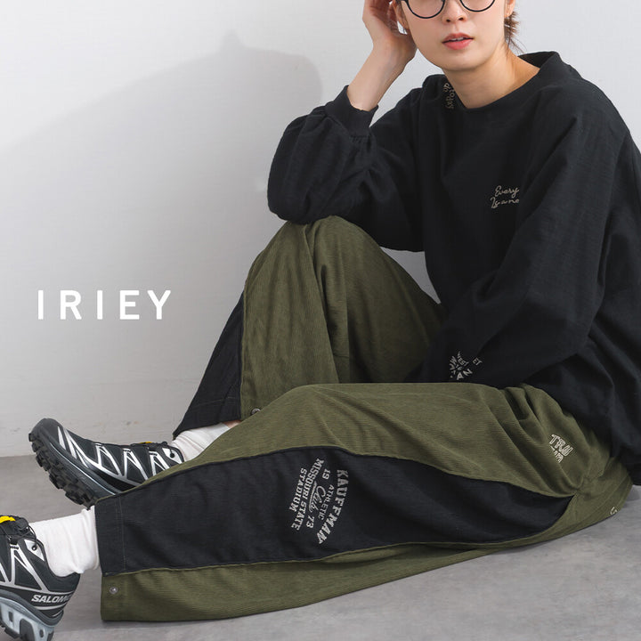 【iriey】燈芯絨側褶 多款品牌字母 撞色配色長褲 Japan E-Shop