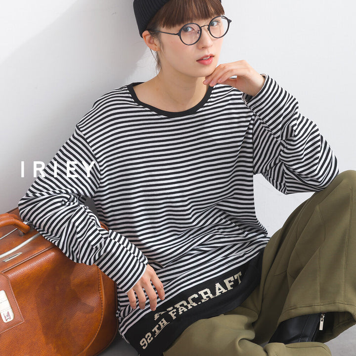 【iriey】裙擺提花針織拼接 不對稱袖口 長袖上衣 Japan E-Shop