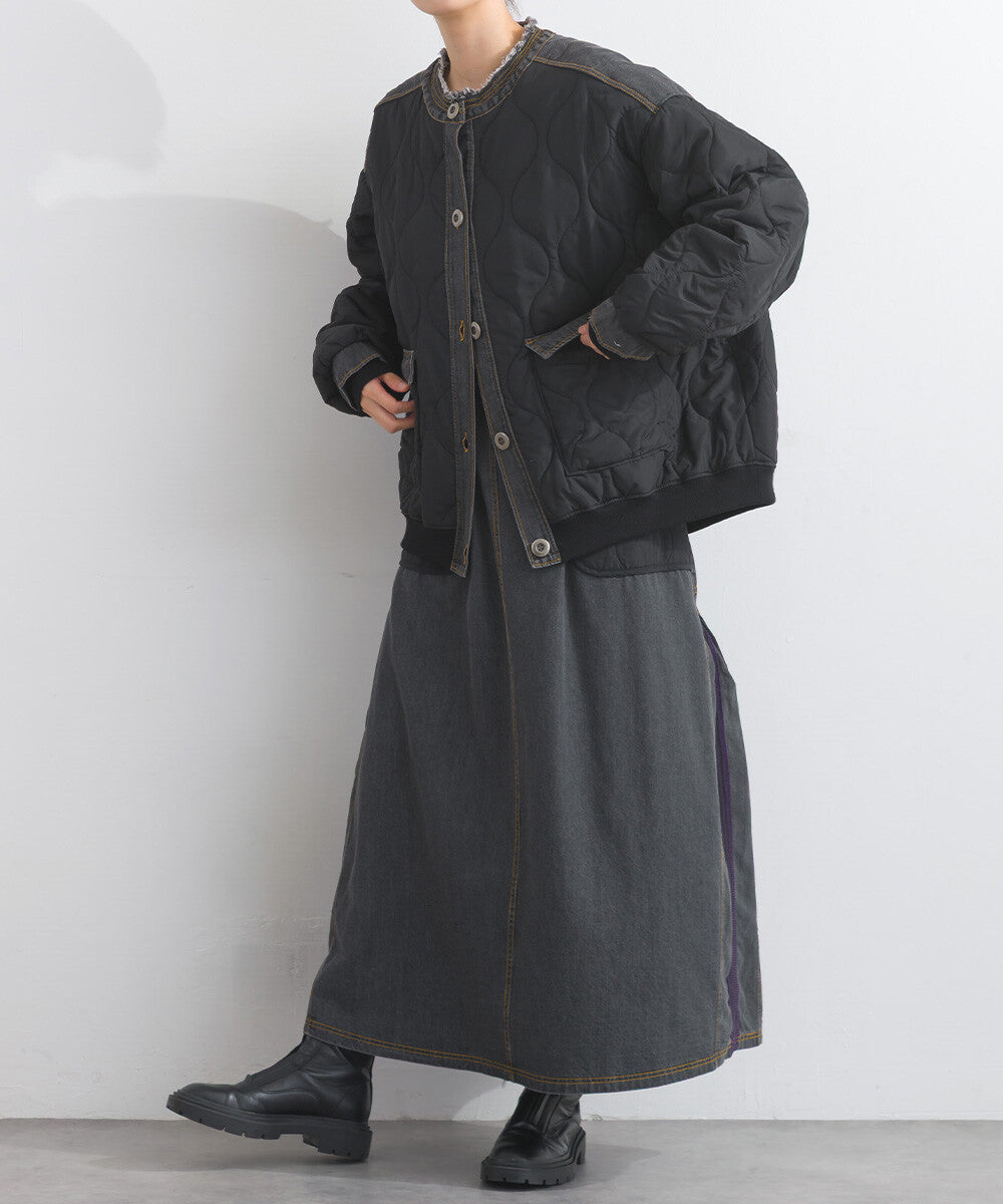 【iriey】菱格鋪棉×牛仔拼接 品牌刺繡 短夾克外套 Japan E-Shop