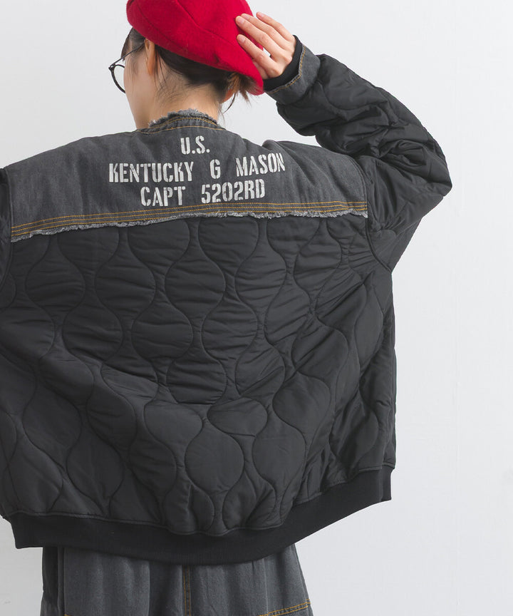【iriey】菱格鋪棉×牛仔拼接 品牌刺繡 短夾克外套 Japan E-Shop