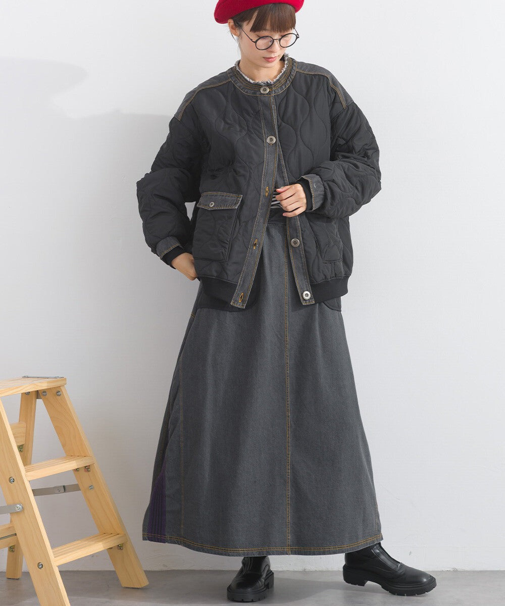 【iriey】菱格鋪棉×牛仔拼接 品牌刺繡 短夾克外套 Japan E-Shop