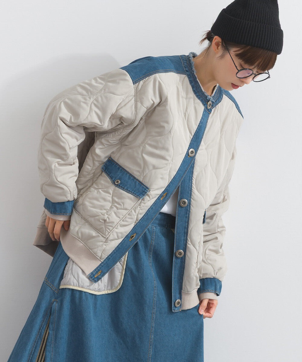 【iriey】菱格鋪棉×牛仔拼接 品牌刺繡 短夾克外套 Japan E-Shop