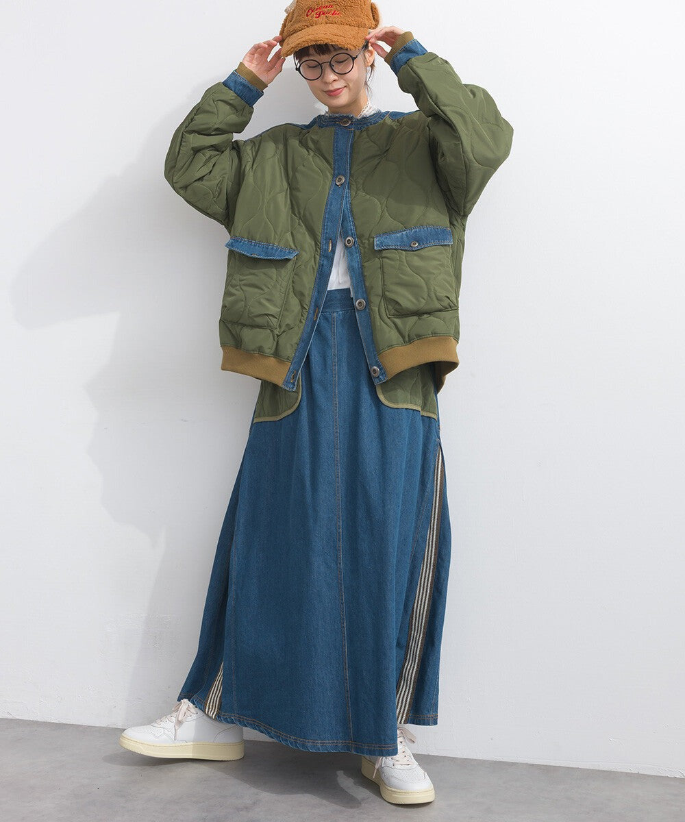 【iriey】菱格鋪棉×牛仔拼接 品牌刺繡 短夾克外套 Japan E-Shop