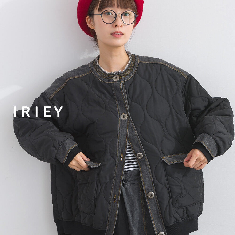 【iriey】菱格鋪棉×牛仔拼接 品牌刺繡 短夾克外套 Japan E-Shop
