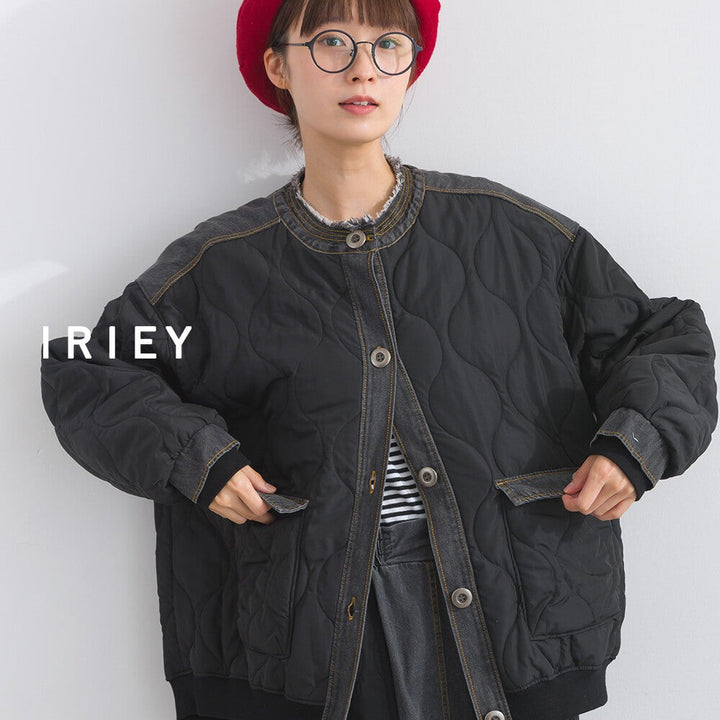 【iriey】菱格鋪棉×牛仔拼接 品牌刺繡 短夾克外套 Japan E-Shop