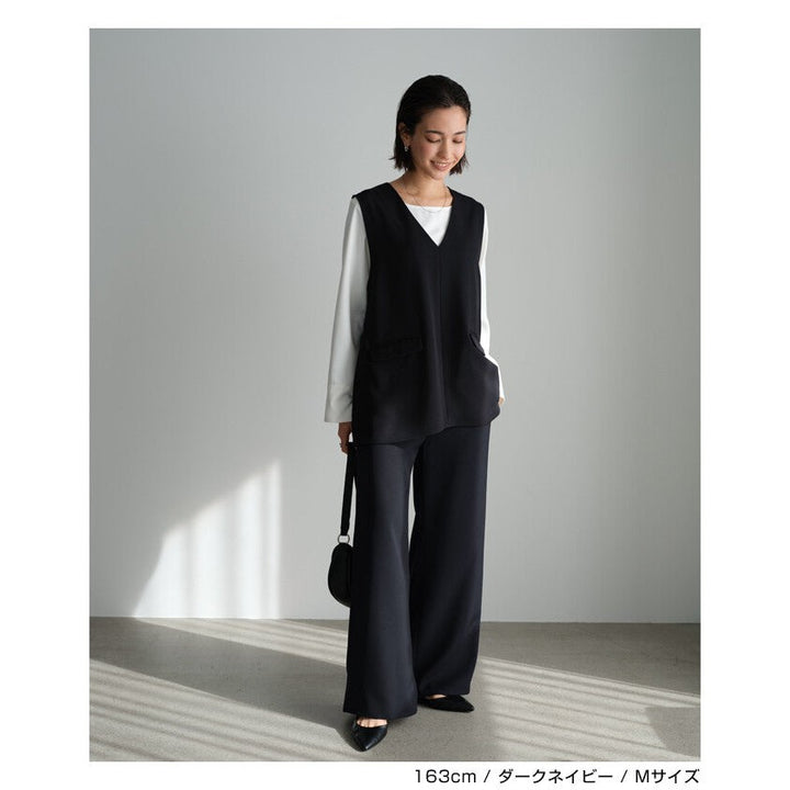 【evernavy】垂墜感鬆緊腰口袋寬直筒長褲 Japan E-Shop