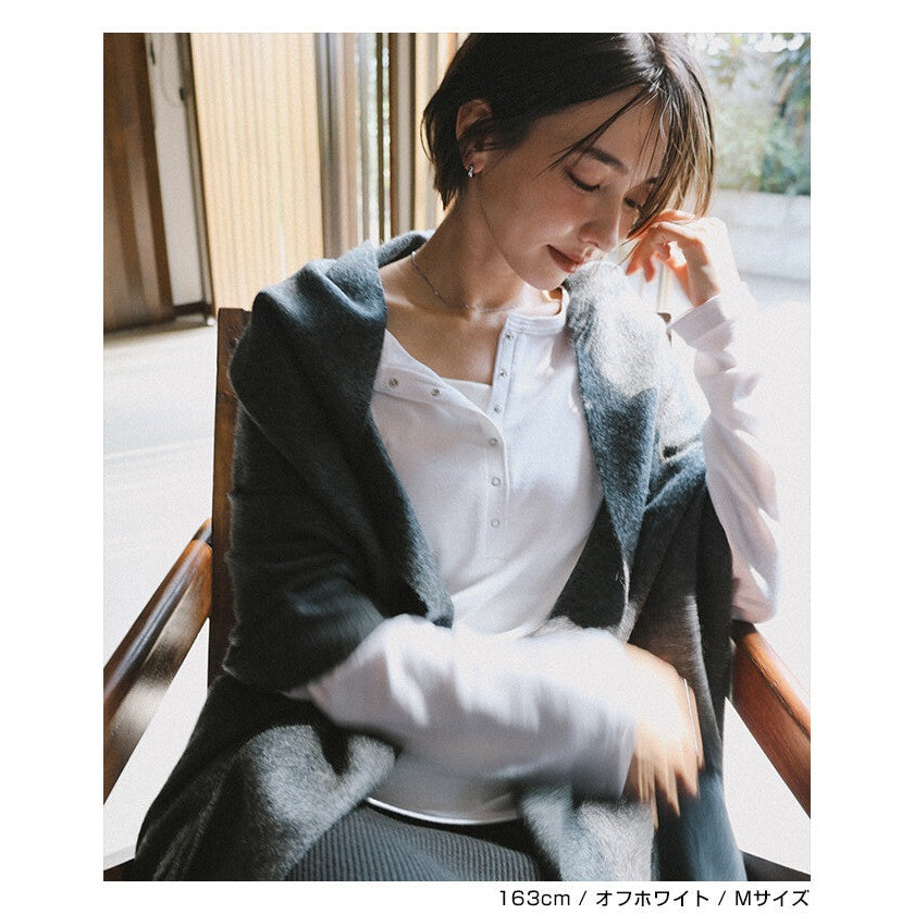 【evernavy】彈力細羅紋亨利領長袖上衣 Japan E-Shop