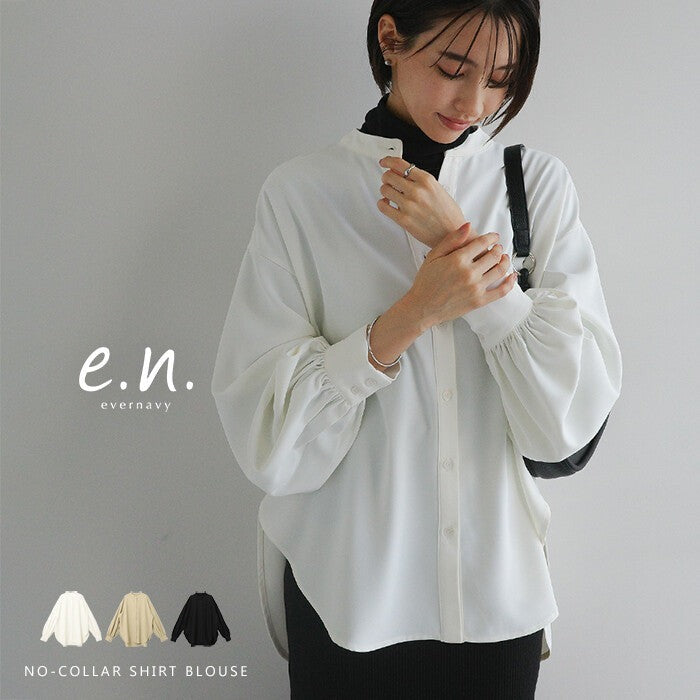 【evernavy】垂墜無領蓬袖長袖襯衫 Japan E-Shop