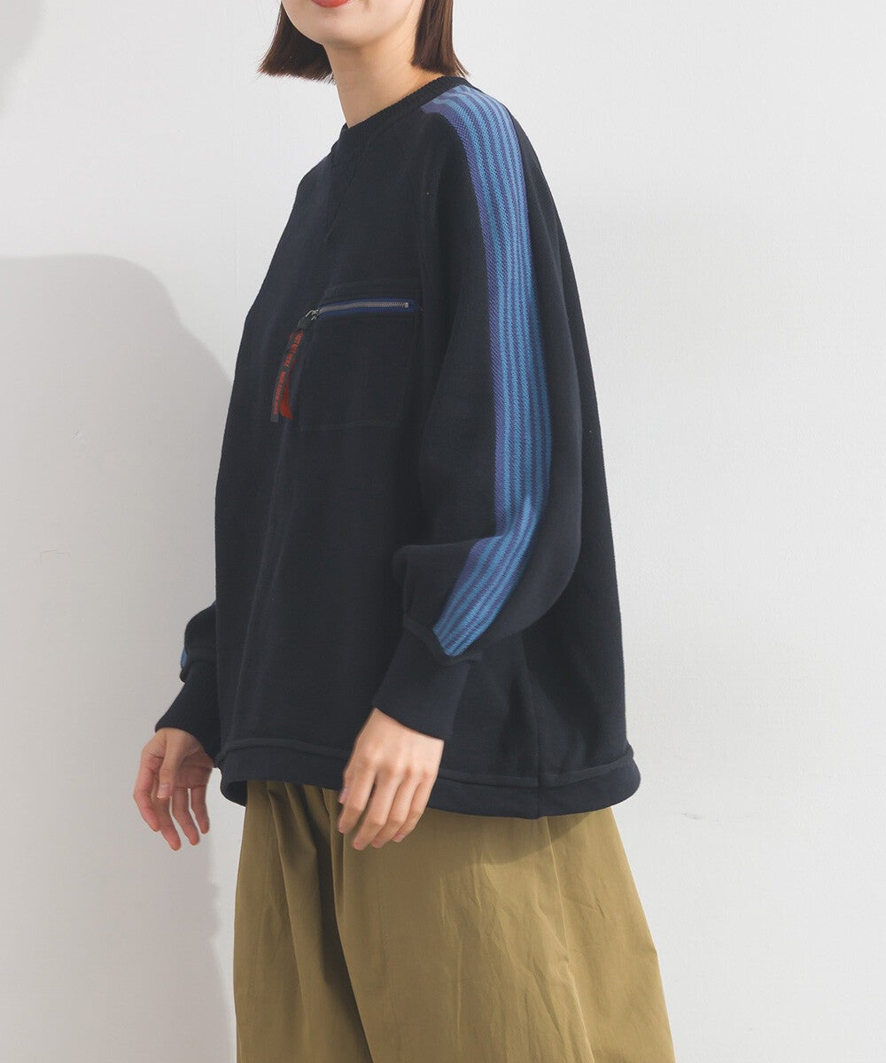 【iriey】肩袖線條織帶 側口袋配色 彈性布料套頭衫 Japan E-Shop