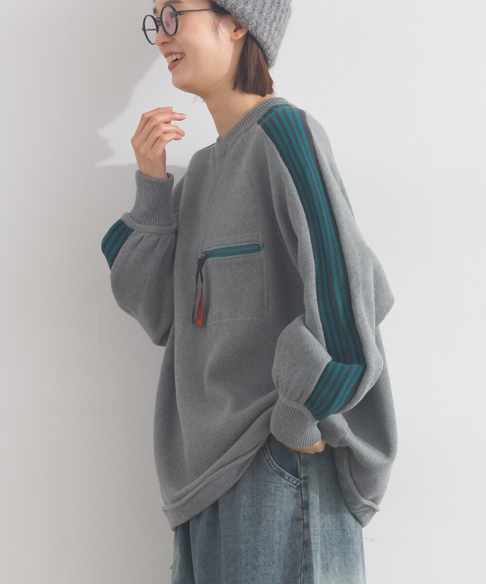 【iriey】肩袖線條織帶 側口袋配色 彈性布料套頭衫 Japan E-Shop