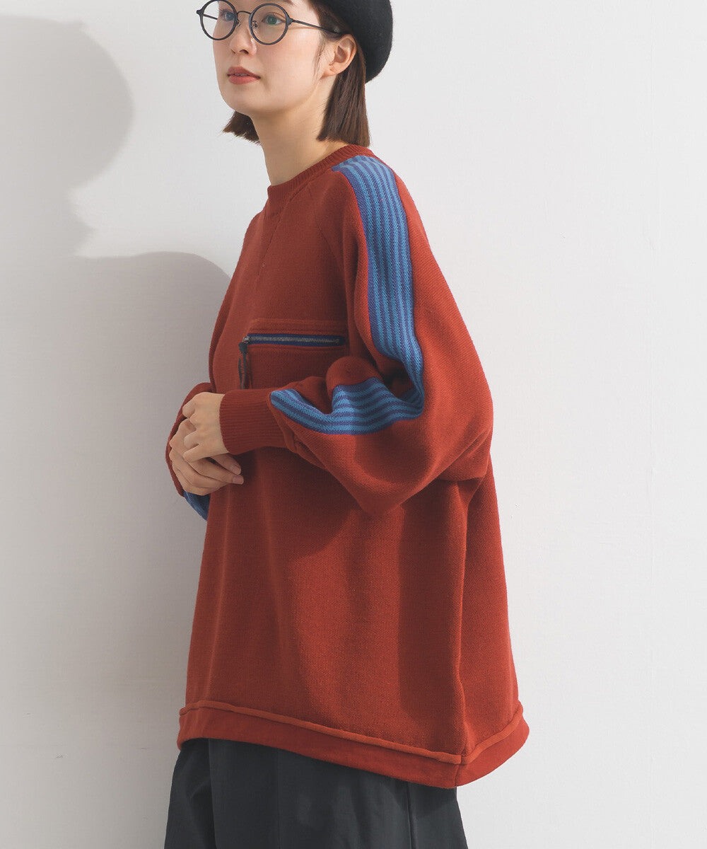【iriey】肩袖線條織帶 側口袋配色 彈性布料套頭衫 Japan E-Shop